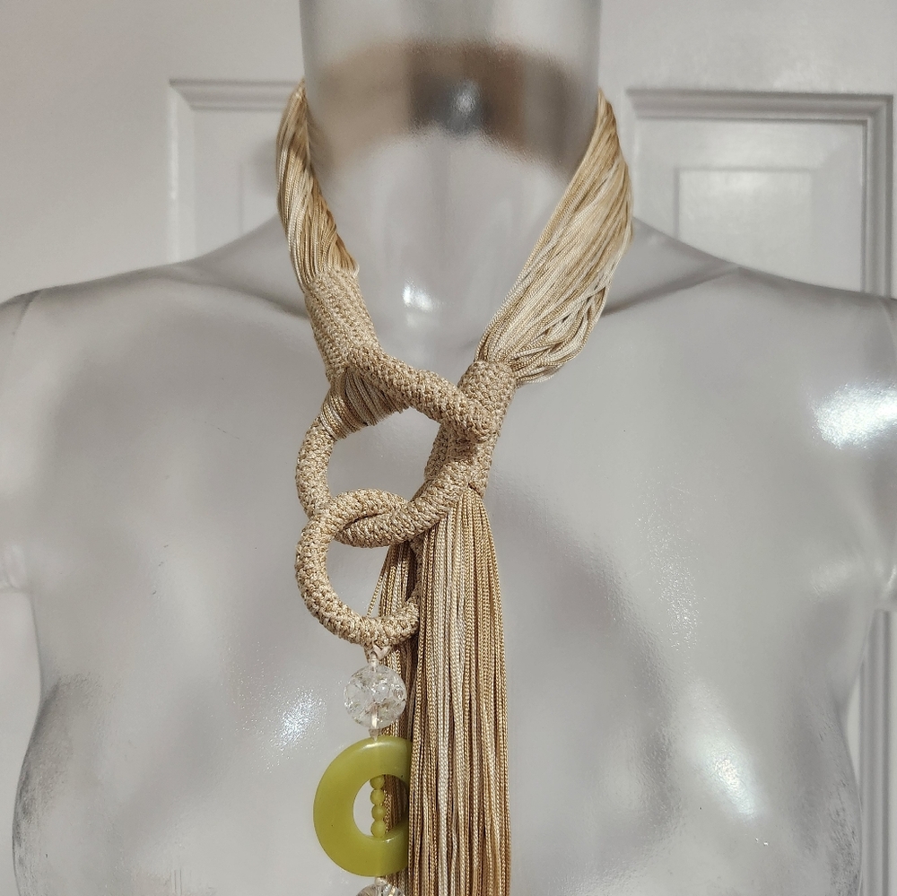 Italian Silk Tassel Jade & Crystal Lariat Necklace - Picture 3 of 5
